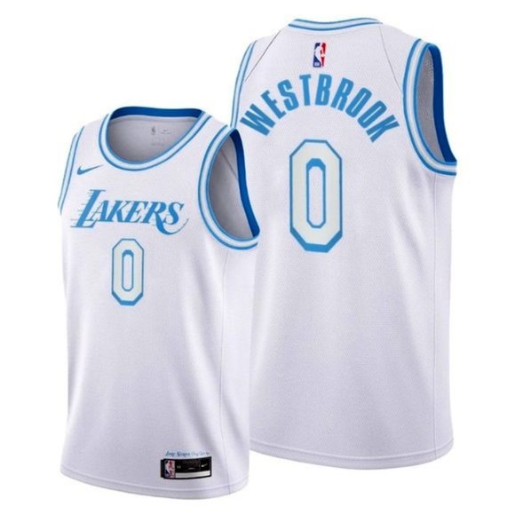 Men's White City Edition Los Angeles Lakers #0 Russell Westbrook Stitched Basketball Jersey